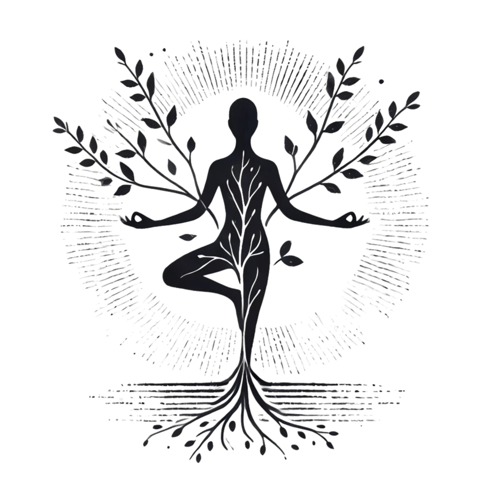 DALL·E 2024-12-16 15.37.36 - A minimalistic silhouette of a person in a yoga tree pose, blending subtly with nature. The figure has clean lines, with branches growing from the arm DALL·E 2024-12-16 15.37.36 - A minimalistic silhouette of a person in a yoga tree pose, blending subtly with nature. The figure has clean lines, with branches growing from the arm